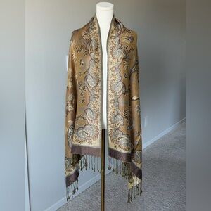 Pashmina Cashmere+Silk Paisley Floral Shawl Scarf with Fringe
